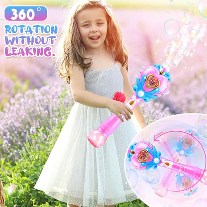 Princess Bubble Wand, Light Up Fairy Wand Bubble Blower with Music and Bubble Solution, Birthday Gift for Girls and Party Toy for Ages 3 and Up