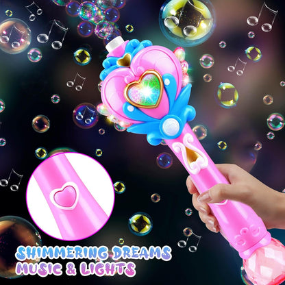 Princess Bubble Wand, Light Up Fairy Wand Bubble Blower with Music and Bubble Solution, Birthday Gift for Girls and Party Toy for Ages 3 and Up
