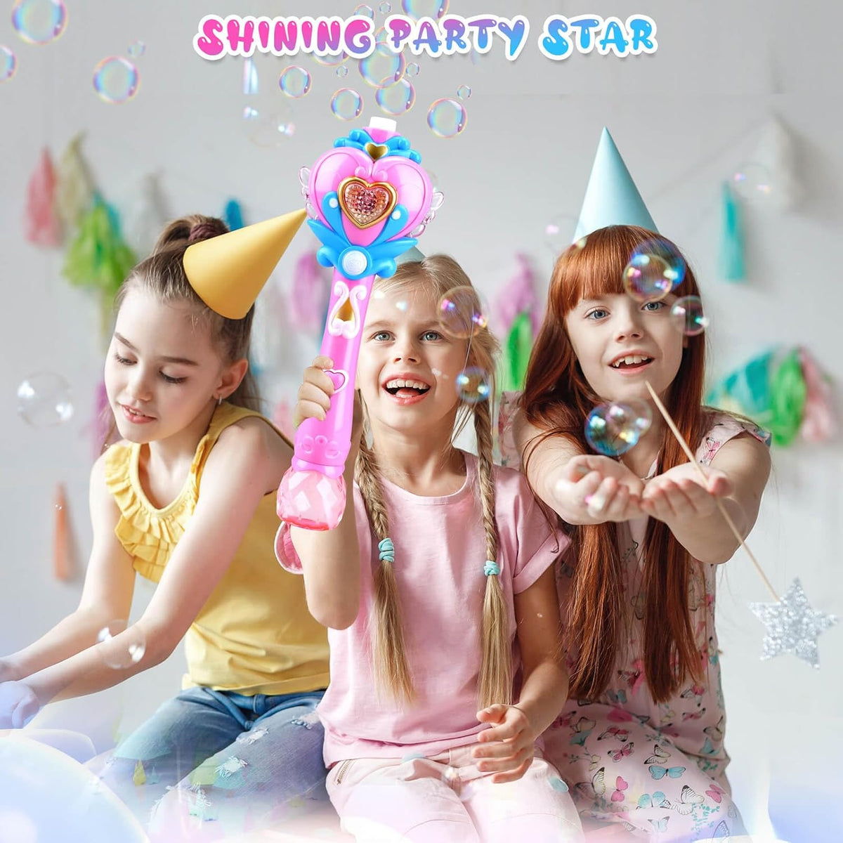 Princess Bubble Wand, Light Up Fairy Wand Bubble Blower with Music and Bubble Solution, Birthday Gift for Girls and Party Toy for Ages 3 and Up