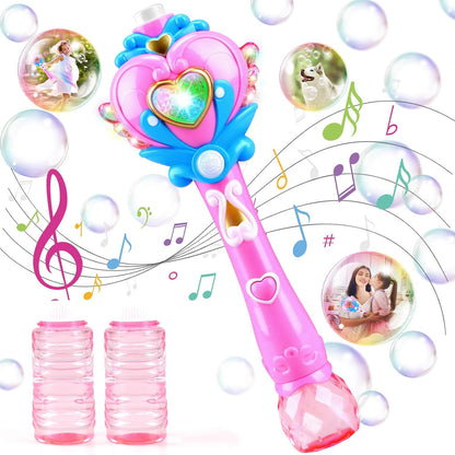 Princess Bubble Wand, Light Up Fairy Wand Bubble Blower with Music and Bubble Solution, Birthday Gift for Girls and Party Toy for Ages 3 and Up