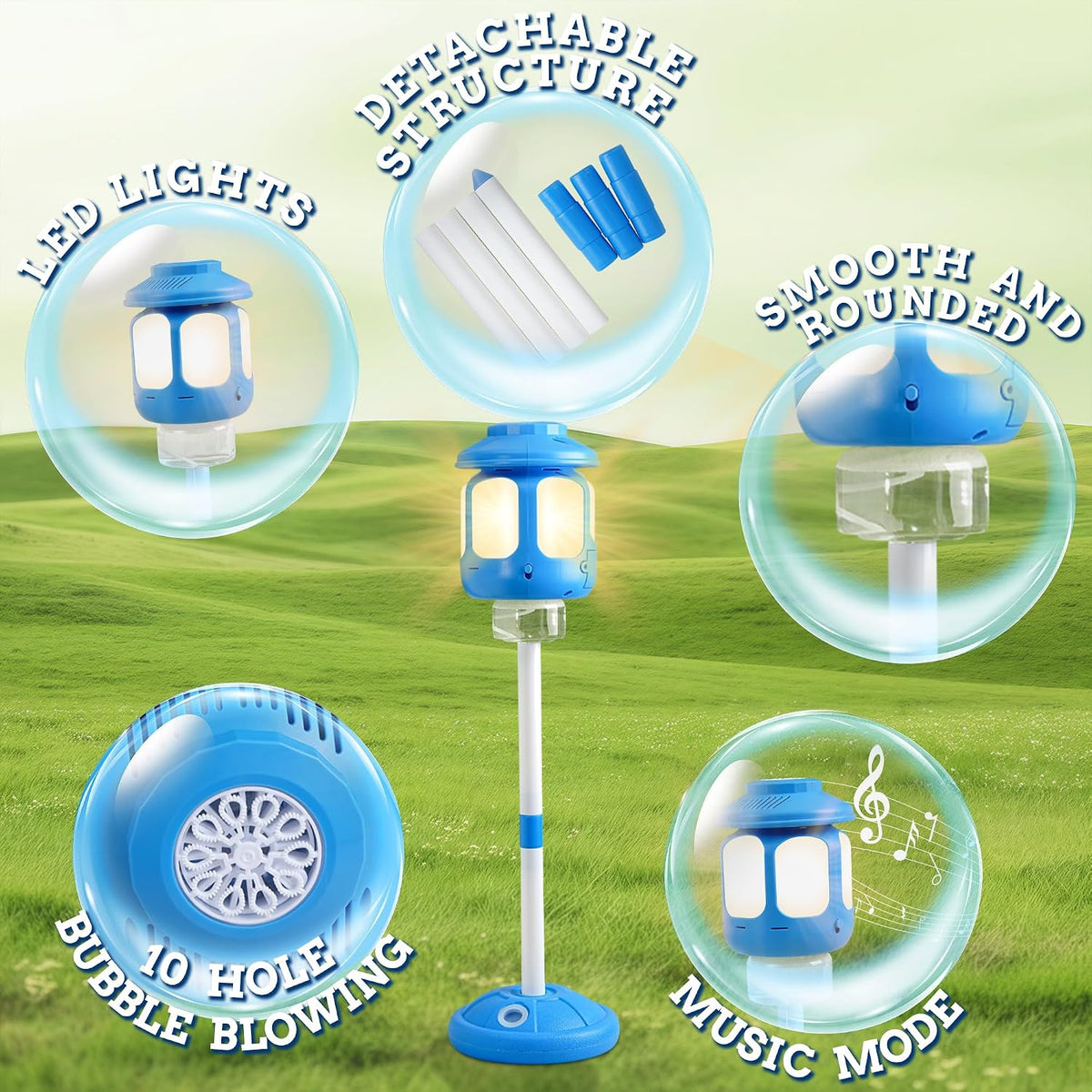 Bubble Machine for Kids, 43.5 Inch Standing Bubble Blower with Lights and Music, Automatic Bubble Maker for Birthday Parties, Weddings, Summer Outdoor Toy