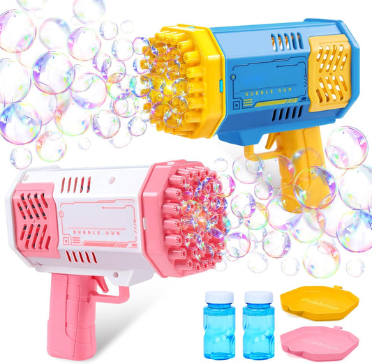 Bubble Guns for Kids, 2 Pack Rocket Bubble Guns with LED Lights, Bubble Blaster Toy for Ages 4-8, Party Favors, Summer, Birthday, Easter