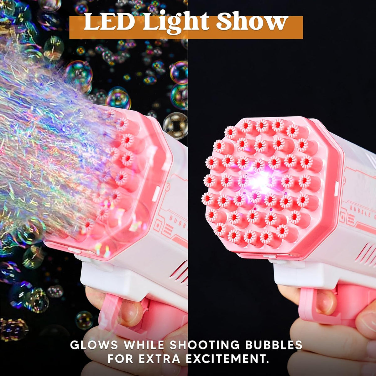 Bubble Guns for Kids, 2 Pack Rocket Bubble Guns with LED Lights, Bubble Blaster Toy for Ages 4-8, Party Favors, Summer, Birthday, Easter