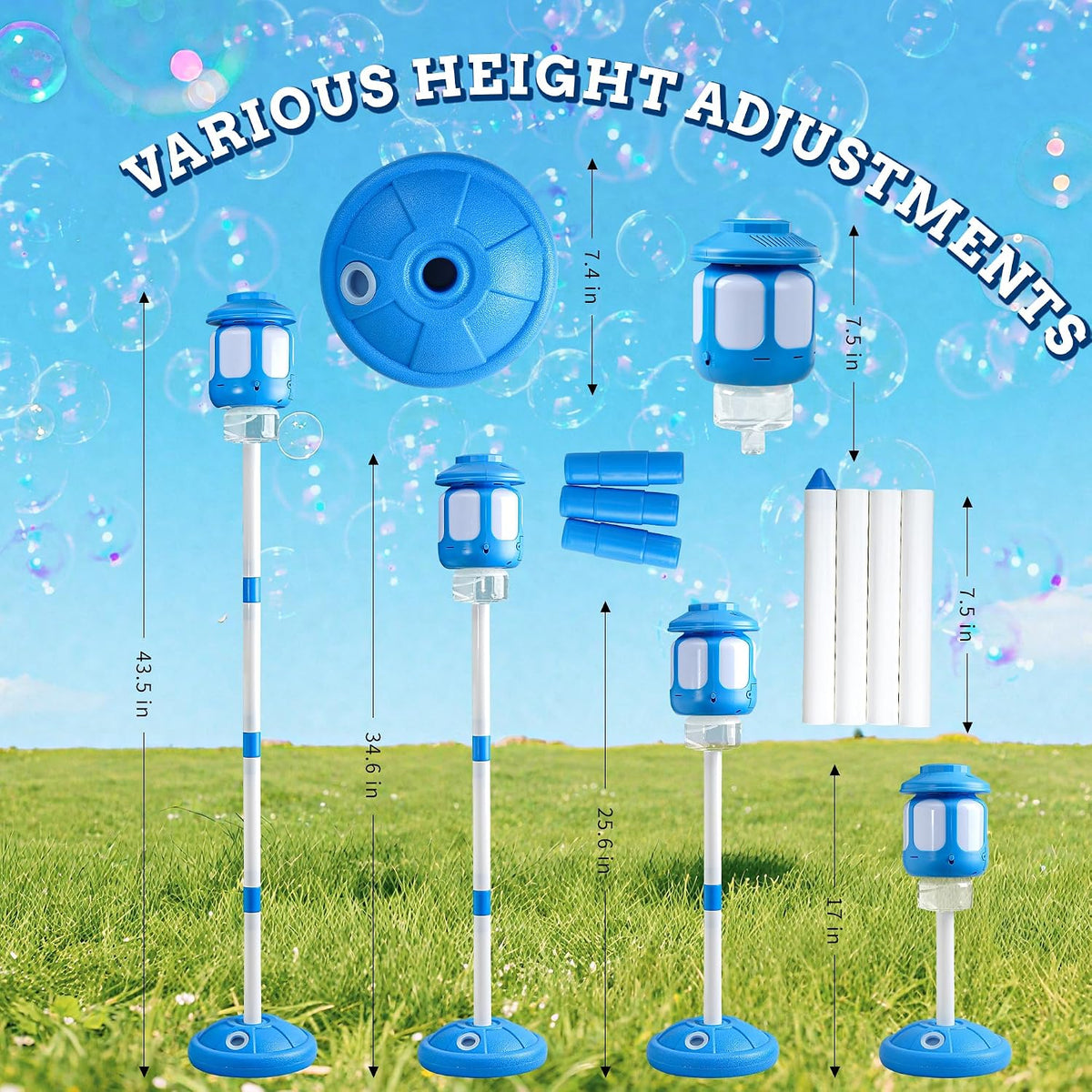 Bubble Machine for Kids, 43.5 Inch Standing Bubble Blower with Lights and Music, Automatic Bubble Maker for Birthday Parties, Weddings, Summer Outdoor Toy