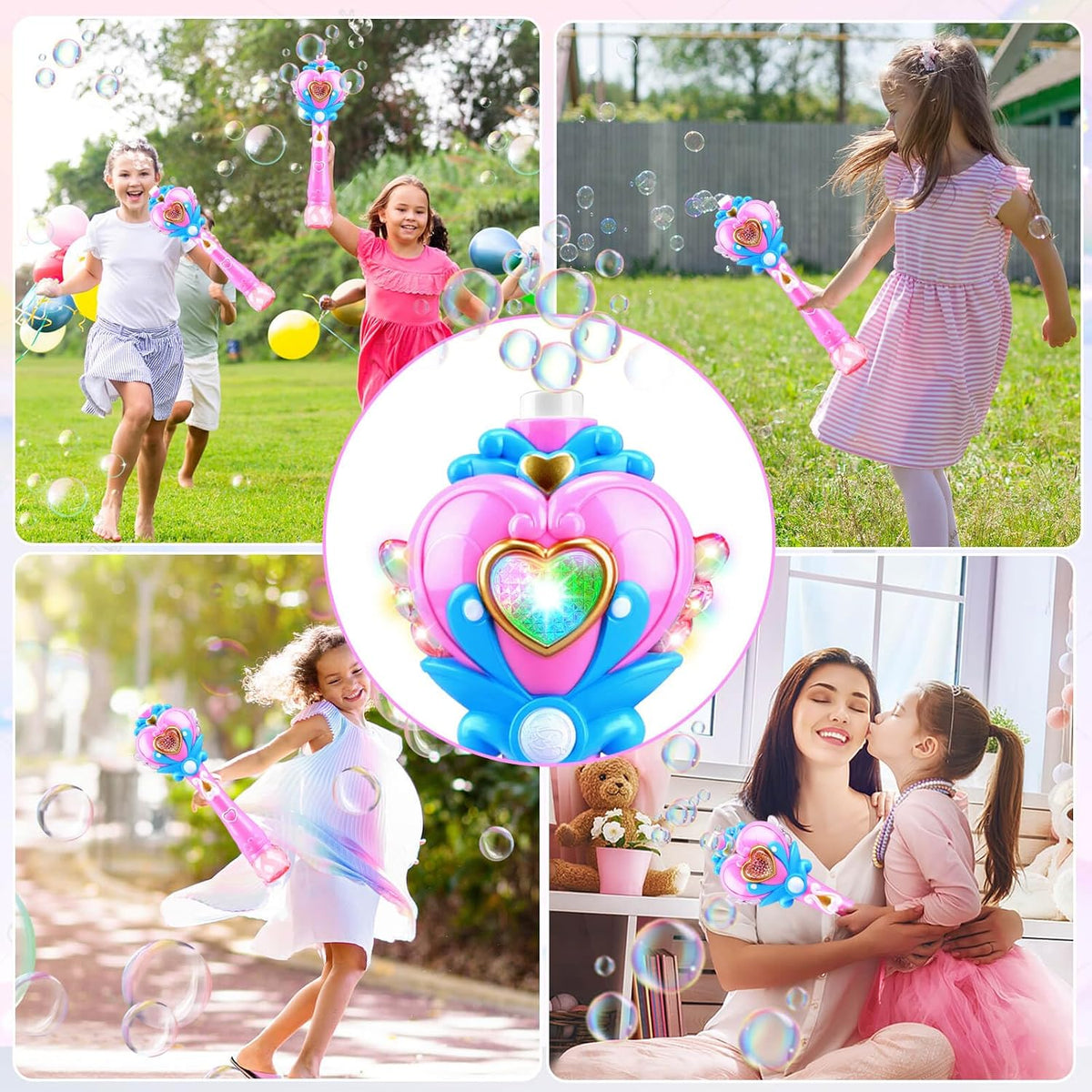 Princess Bubble Wand, Light Up Fairy Wand Bubble Blower with Music and Bubble Solution, Birthday Gift for Girls and Party Toy for Ages 3 and Up