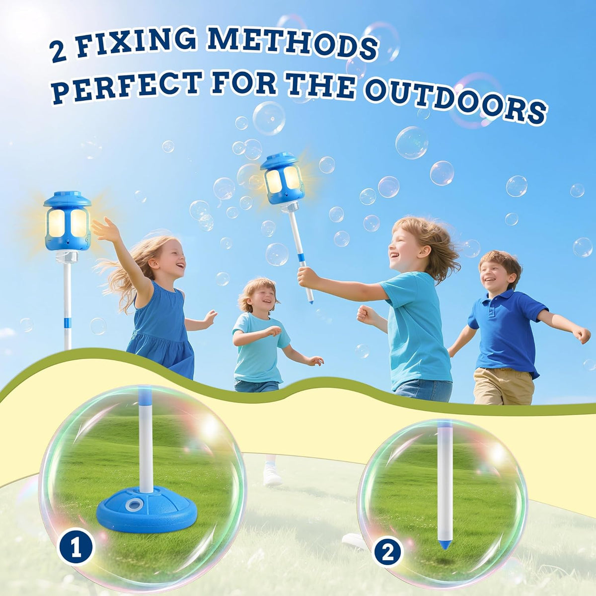 Bubble Machine for Kids, 43.5 Inch Standing Bubble Blower with Lights and Music, Automatic Bubble Maker for Birthday Parties, Weddings, Summer Outdoor Toy