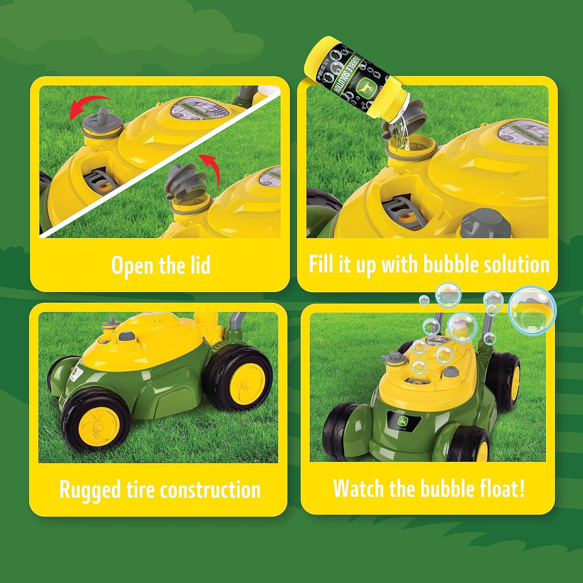 Bubble Lawn Mower for Toddlers, Push Bubble Blowing Machine with Mower Sounds, No Batteries Required, Indoor and Outdoor Gardening Toy, Birthday Gift and Party Favor for Preschool Boys and Girls, 3+