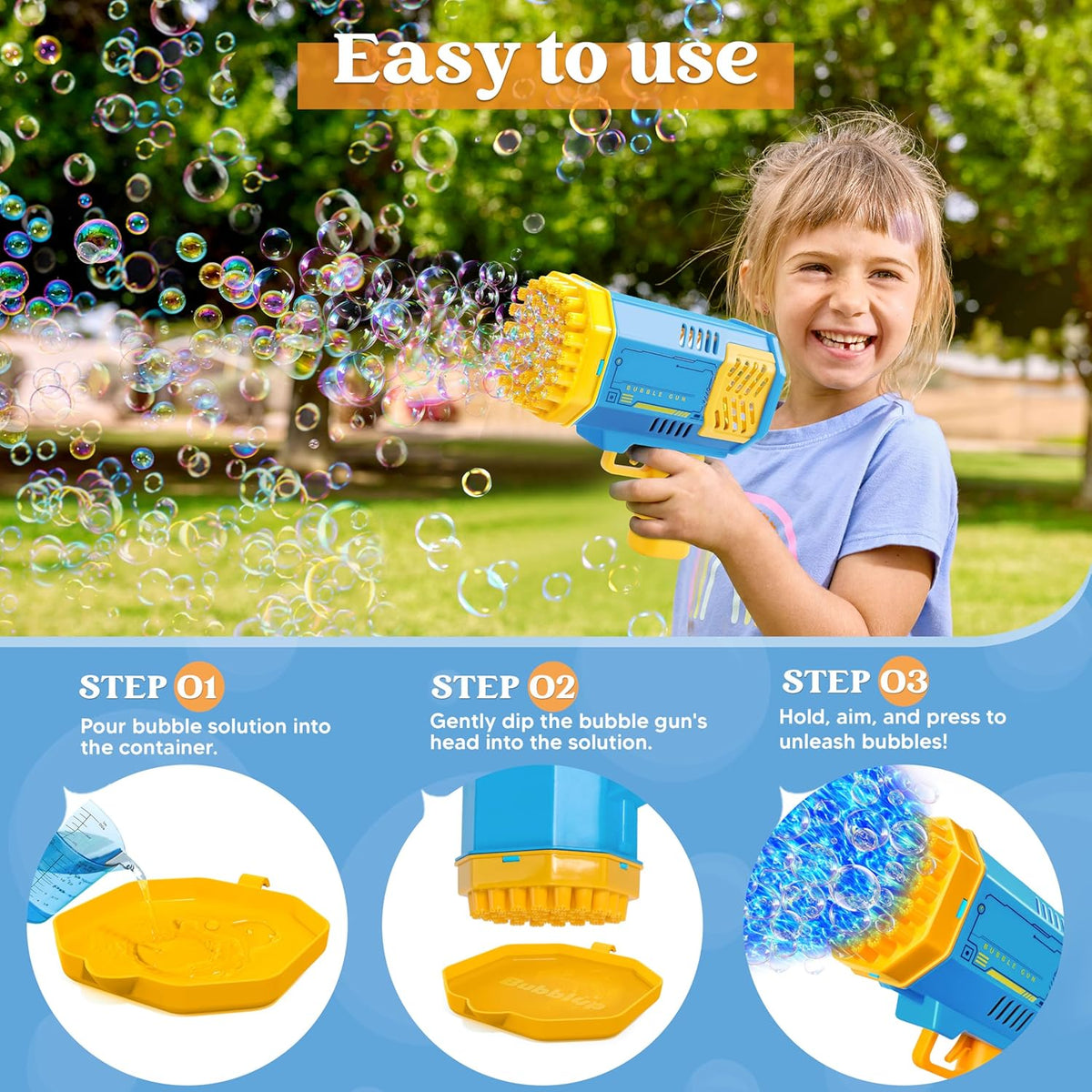 Bubble Guns for Kids, 2 Pack Rocket Bubble Guns with LED Lights, Bubble Blaster Toy for Ages 4-8, Party Favors, Summer, Birthday, Easter