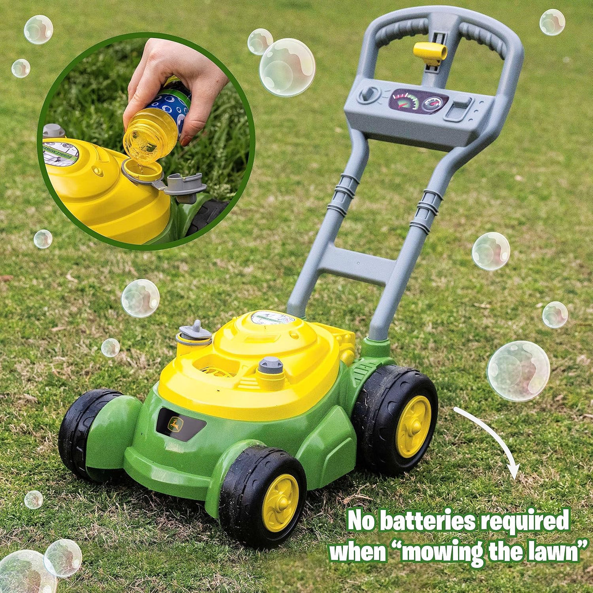 Bubble Lawn Mower for Toddlers, Push Bubble Blowing Machine with Mower Sounds, No Batteries Required, Indoor and Outdoor Gardening Toy, Birthday Gift and Party Favor for Preschool Boys and Girls, 3+